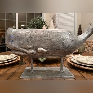 Pottery Barn Rare Metal Whale Drink Beverage Holder Chip & Dip Tray 🐳